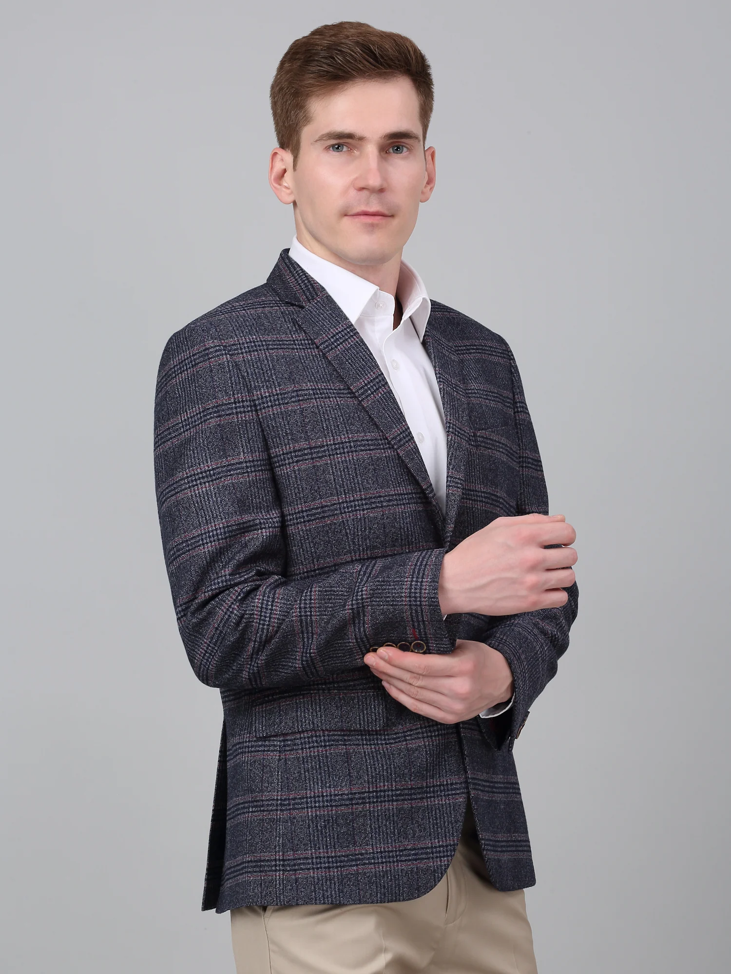 Charcoal Check Formal Blazer for Men | Cantabil - Image 5