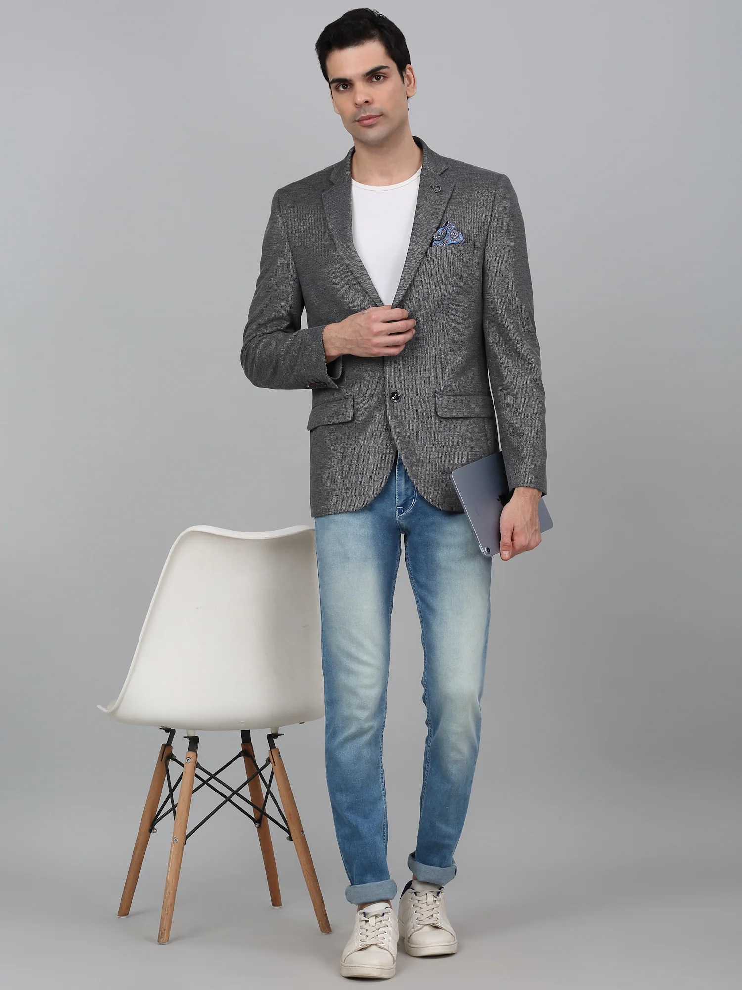 Blazer for Men | Premium Casual Blazer Slim Fit Notched Collar Poly Viscose Fabric Self Design Pattern - Image 2