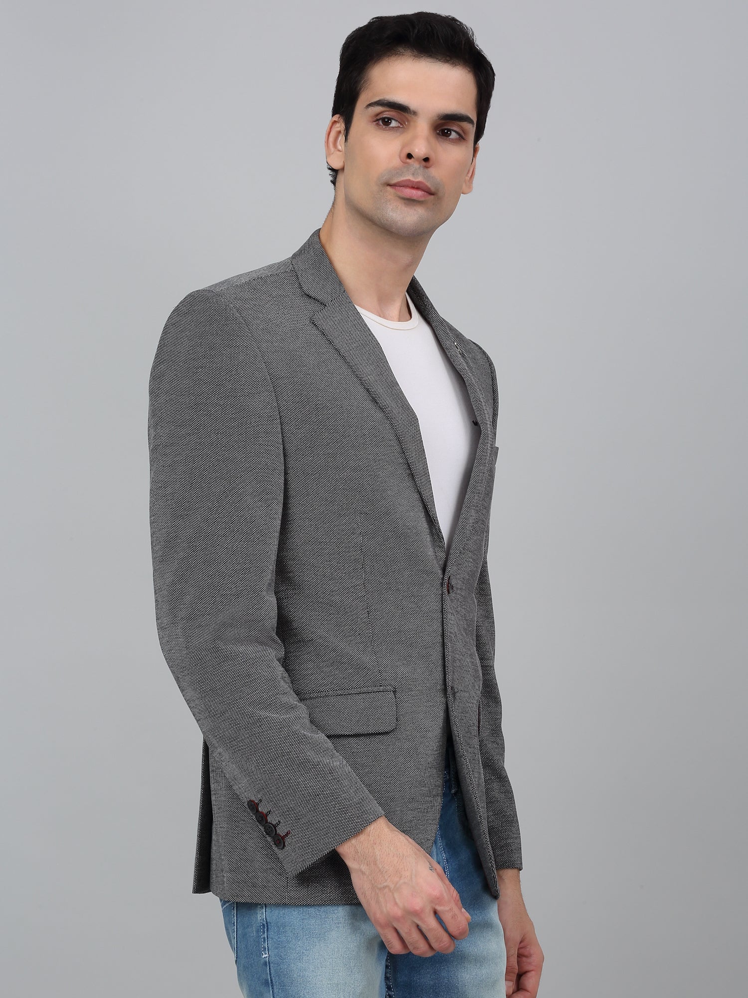 Blazer for Men | Premium Casual Blazer Slim Fit Notched Collar Poly Viscose Fabric Self Design Pattern - Image 4