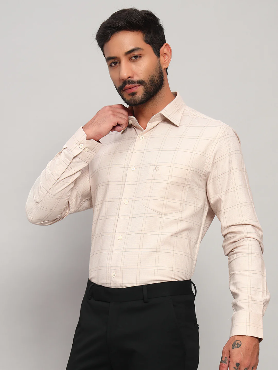 Formal Shirt for Men l Breathable & Soft with Color Fastness Regular Fit Spread Collar Neck Cotton Fabric Checkered Pattern - Image 4