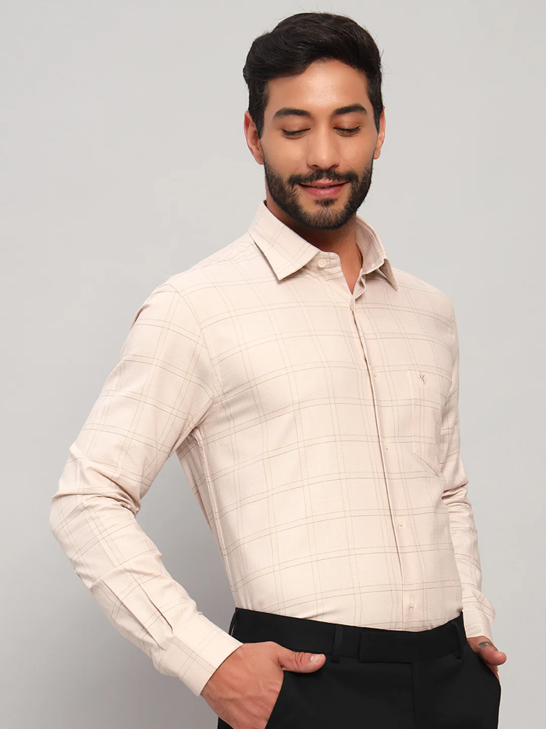 Formal Shirt for Men l Breathable & Soft with Color Fastness Regular Fit Spread Collar Neck Cotton Fabric Checkered Pattern - Image 5
