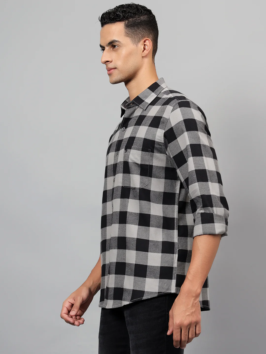Casual Shirt for Men | Breathable & Soft with Color Fastness Regular Fit Spread Collar Neck Cotton Fabric Checkered Pattern - Image 3