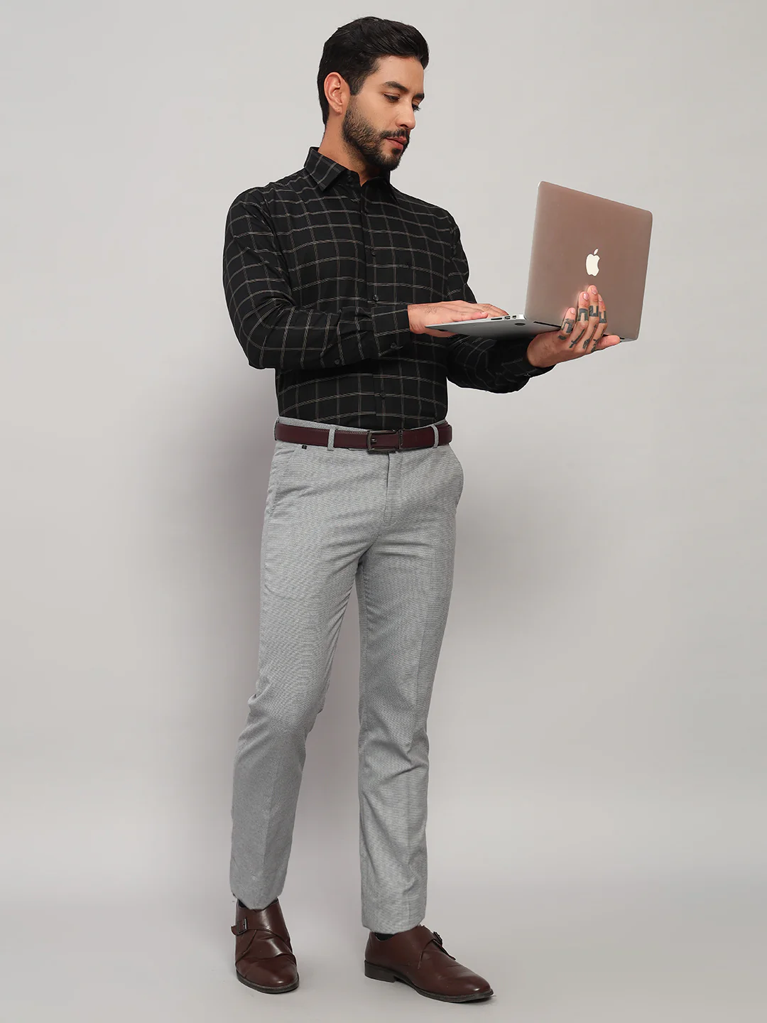 Formal Shirt for Men l Breathable & Soft with Color Fastness Regular Fit Spread Collar Neck Cotton Fabric Checkered Pattern - Image 2