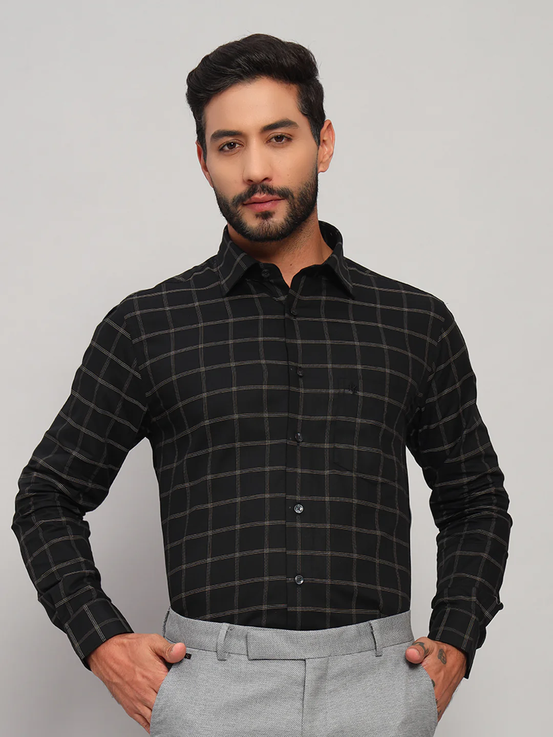 Formal Shirt for Men l Breathable & Soft with Color Fastness Regular Fit Spread Collar Neck Cotton Fabric Checkered Pattern - Image 3