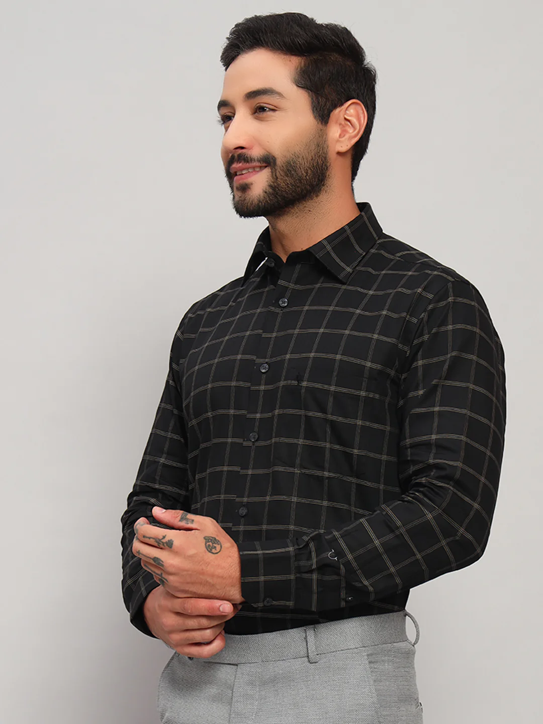 Formal Shirt for Men l Breathable & Soft with Color Fastness Regular Fit Spread Collar Neck Cotton Fabric Checkered Pattern - Image 4
