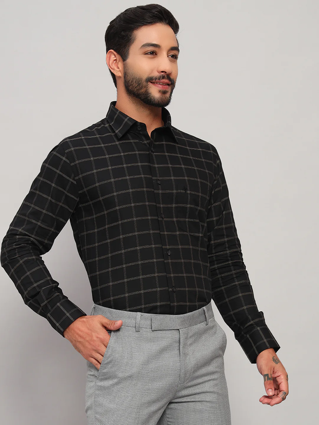 Formal Shirt for Men l Breathable & Soft with Color Fastness Regular Fit Spread Collar Neck Cotton Fabric Checkered Pattern - Image 6
