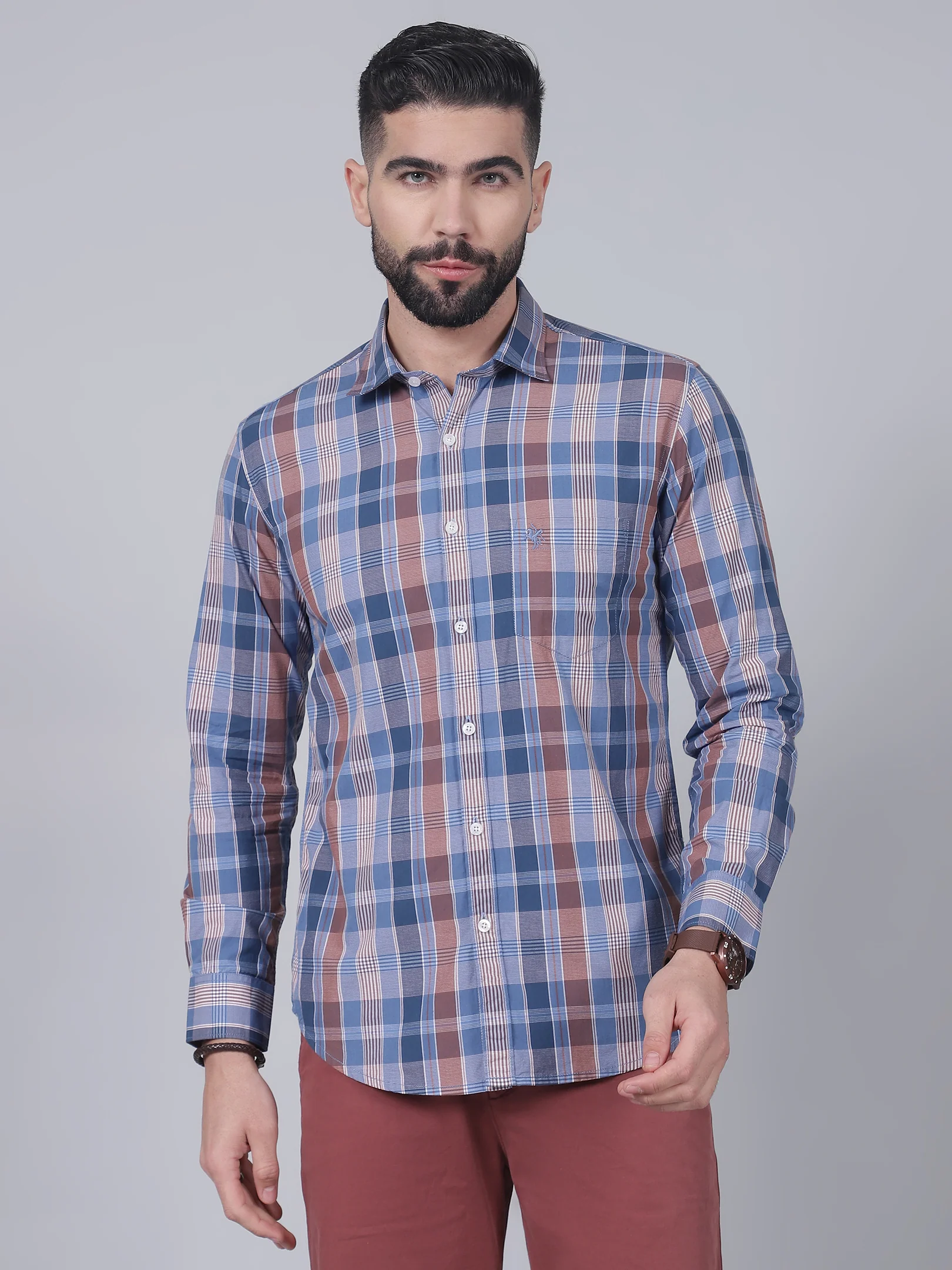 Casual Shirt for Men | Breathable & Soft with Color Fastness Regular Fit Spread Collar Neck Cotton Fabric Checkered Pattern - Image 2