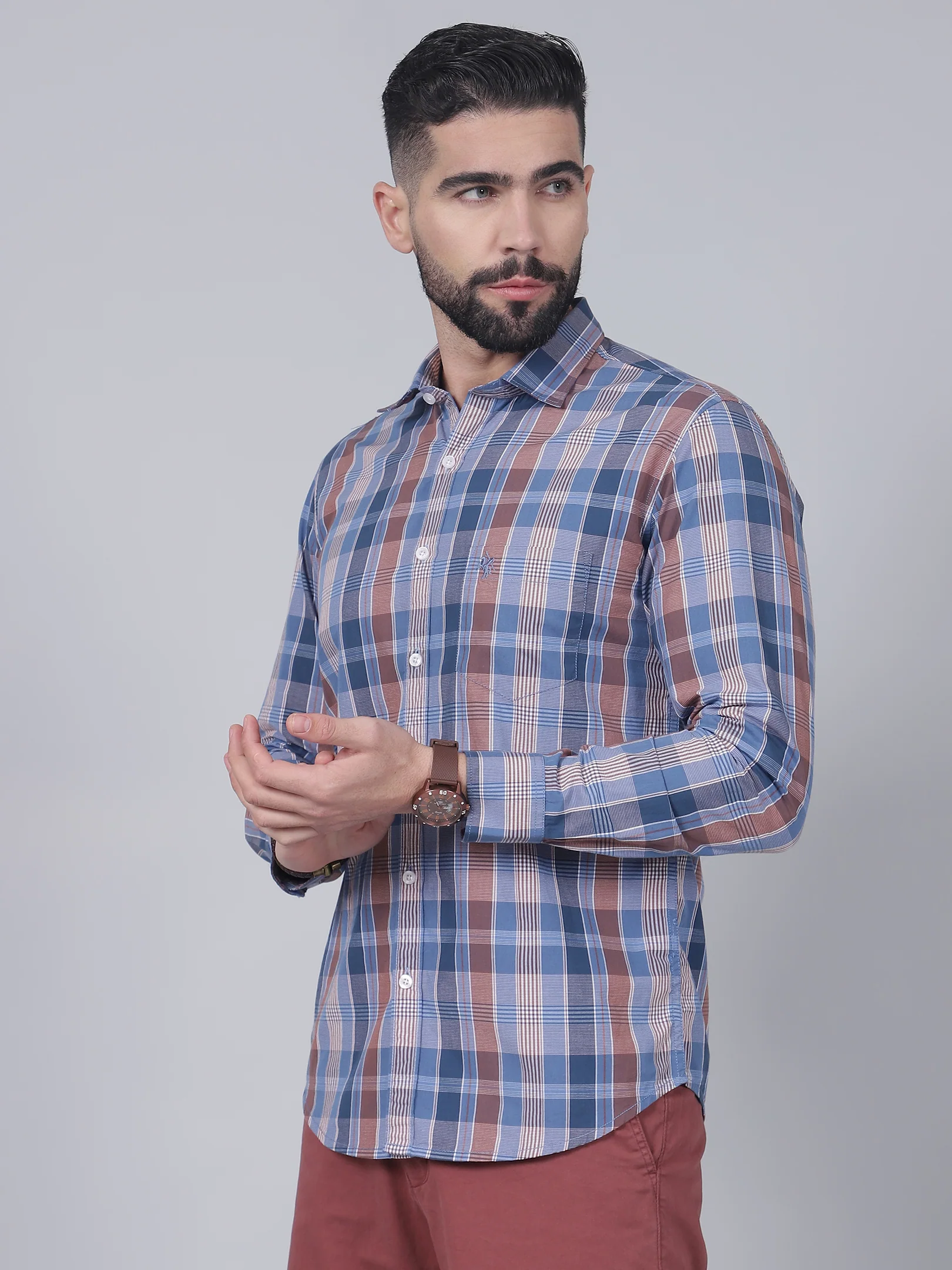 Casual Shirt for Men | Breathable & Soft with Color Fastness Regular Fit Spread Collar Neck Cotton Fabric Checkered Pattern - Image 3