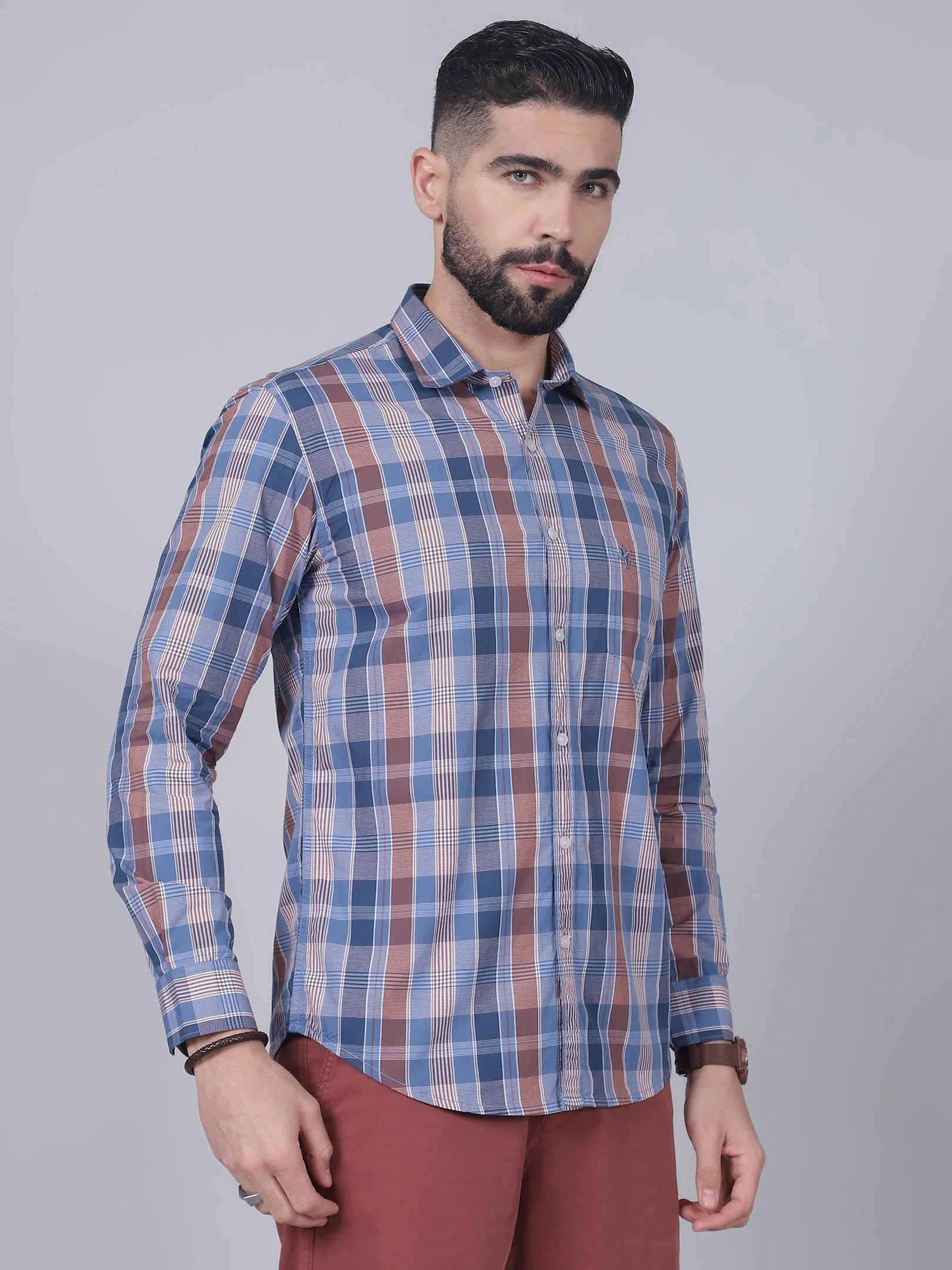 Casual Shirt for Men | Breathable & Soft with Color Fastness Regular Fit Spread Collar Neck Cotton Fabric Checkered Pattern - Image 4