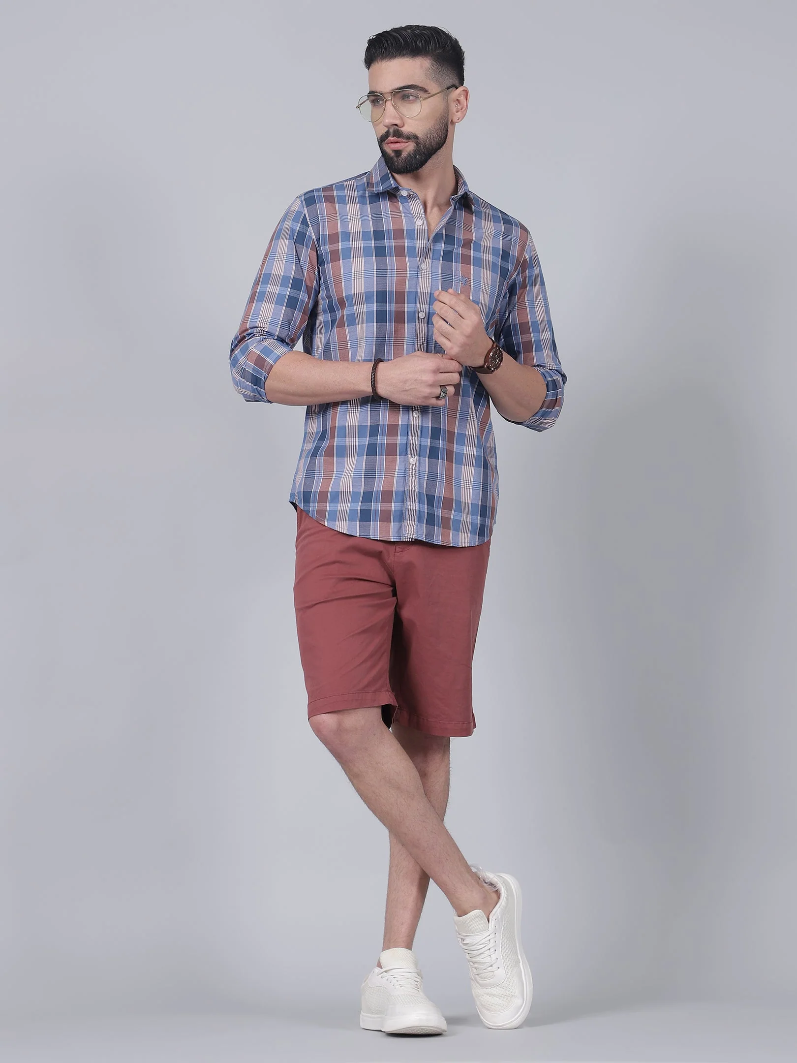Casual Shirt for Men | Breathable & Soft with Color Fastness Regular Fit Spread Collar Neck Cotton Fabric Checkered Pattern - Image 5