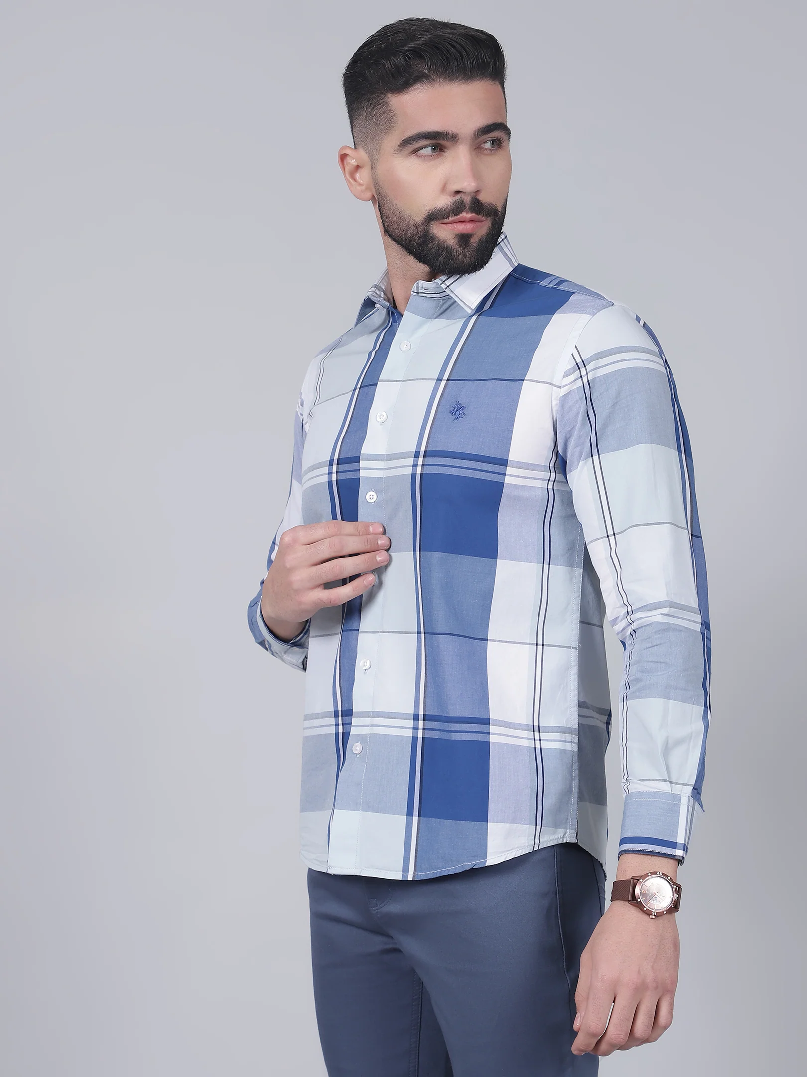 Casual Shirt for Men | Breathable & Soft with Color Fastness Regular Fit Spread Collar Neck Cotton Fabric Checkered Pattern - Image 3