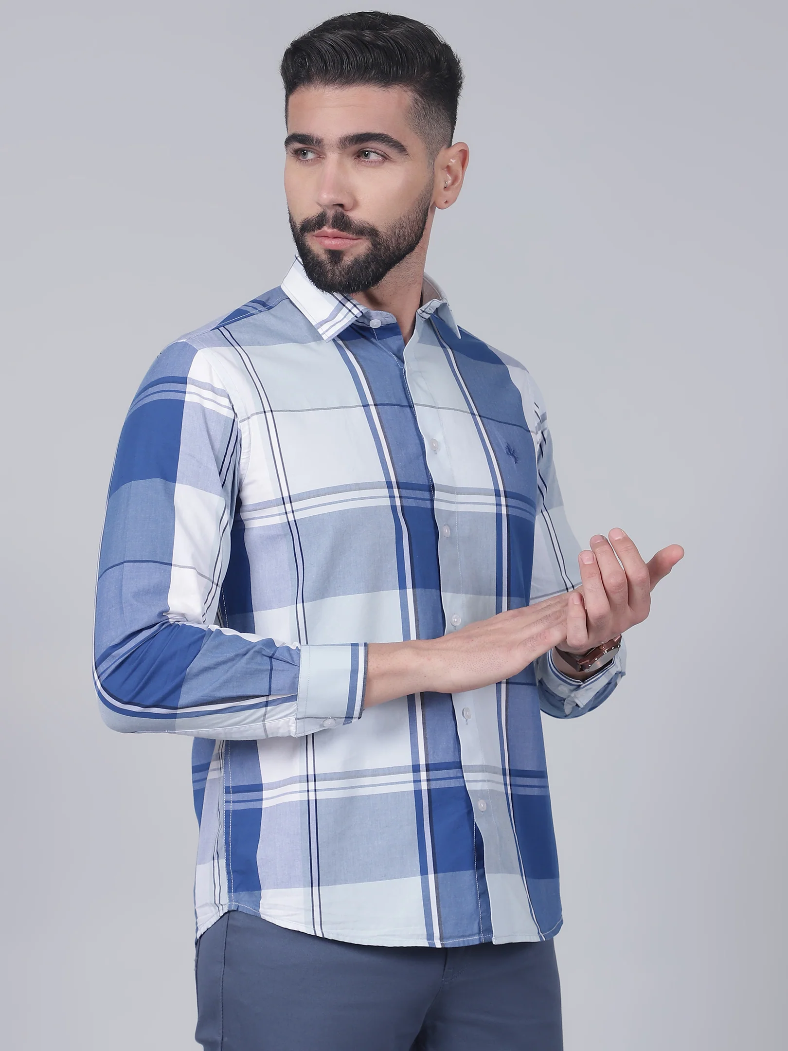 Casual Shirt for Men | Breathable & Soft with Color Fastness Regular Fit Spread Collar Neck Cotton Fabric Checkered Pattern - Image 4