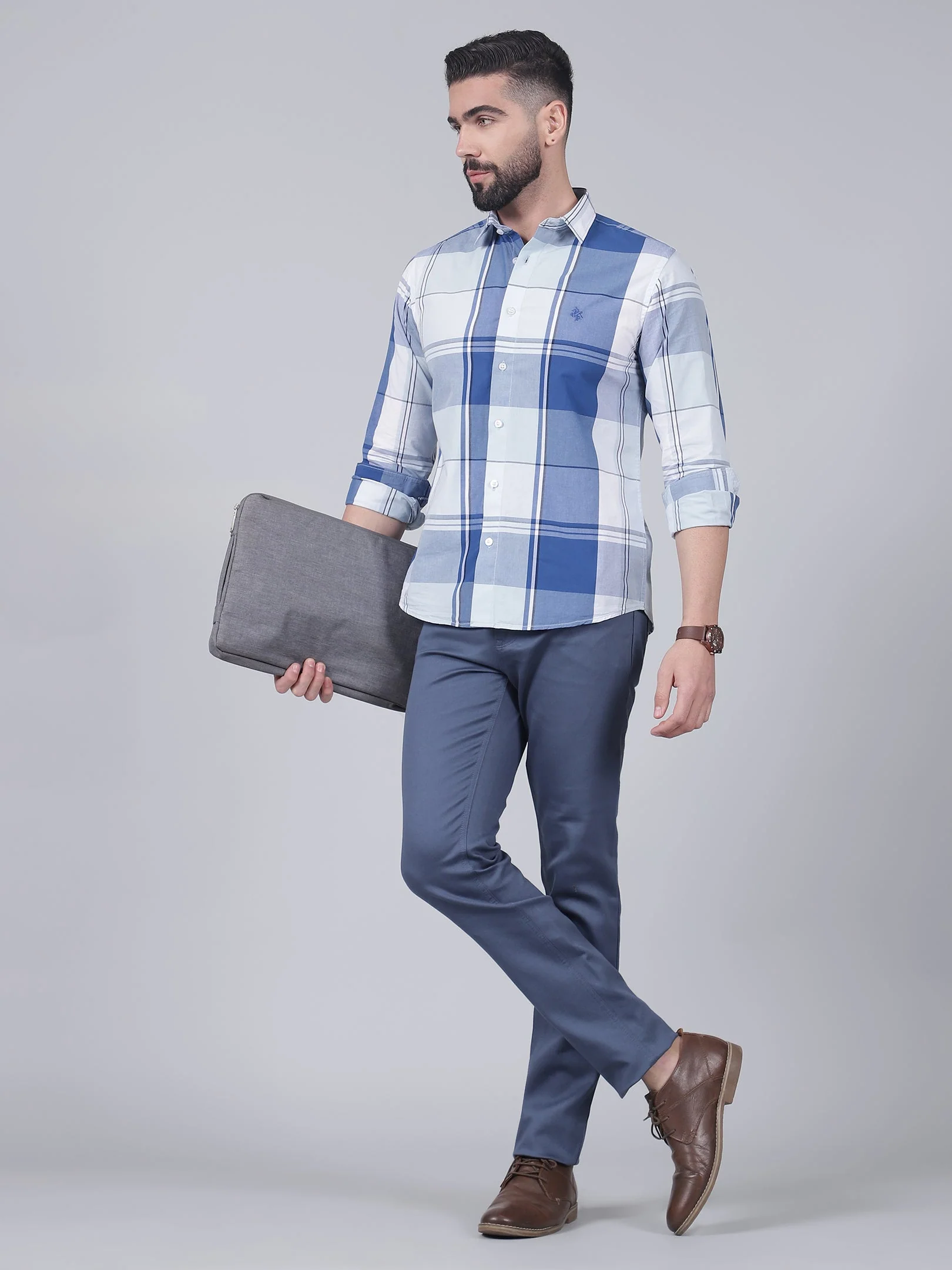 Casual Shirt for Men | Breathable & Soft with Color Fastness Regular Fit Spread Collar Neck Cotton Fabric Checkered Pattern - Image 5