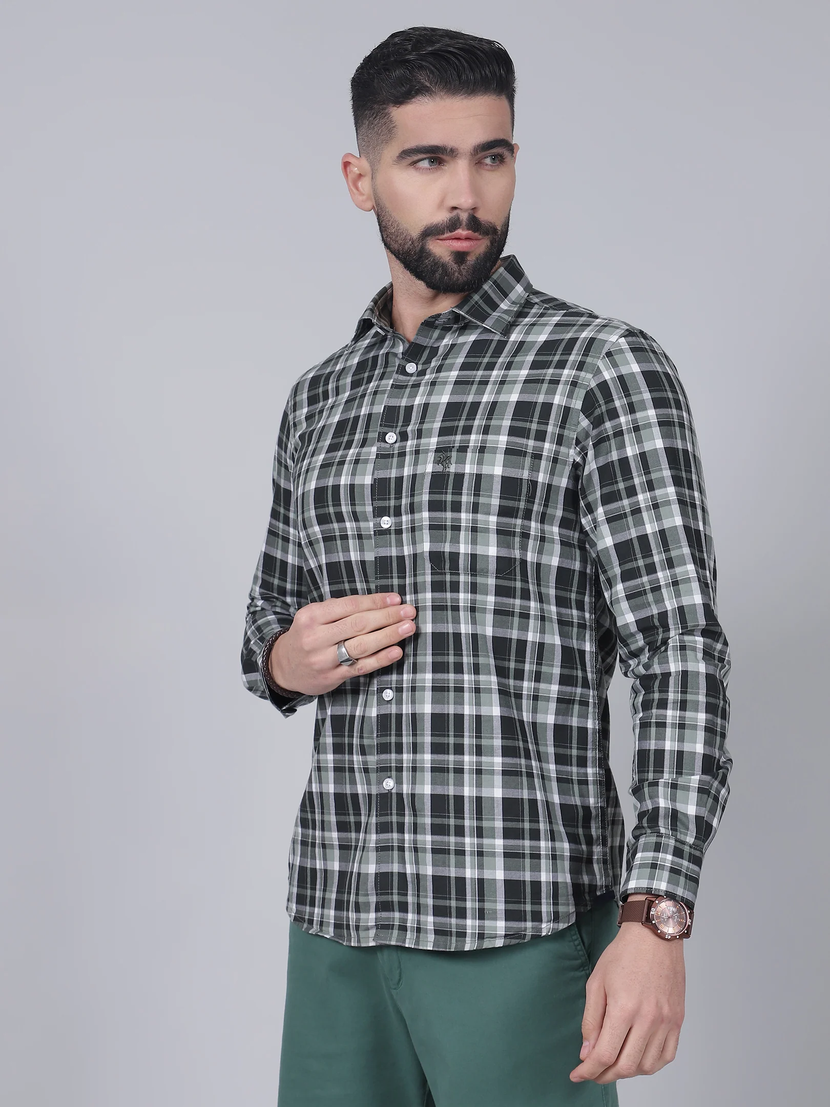 Casual Shirt for Men | Breathable & Soft with Color Fastness Regular Fit Spread Collar Neck Cotton Fabric Checkered Pattern - Image 3