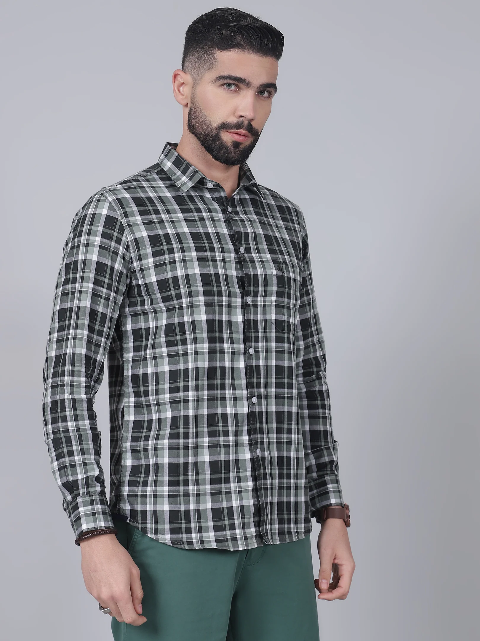 Casual Shirt for Men | Breathable & Soft with Color Fastness Regular Fit Spread Collar Neck Cotton Fabric Checkered Pattern - Image 4