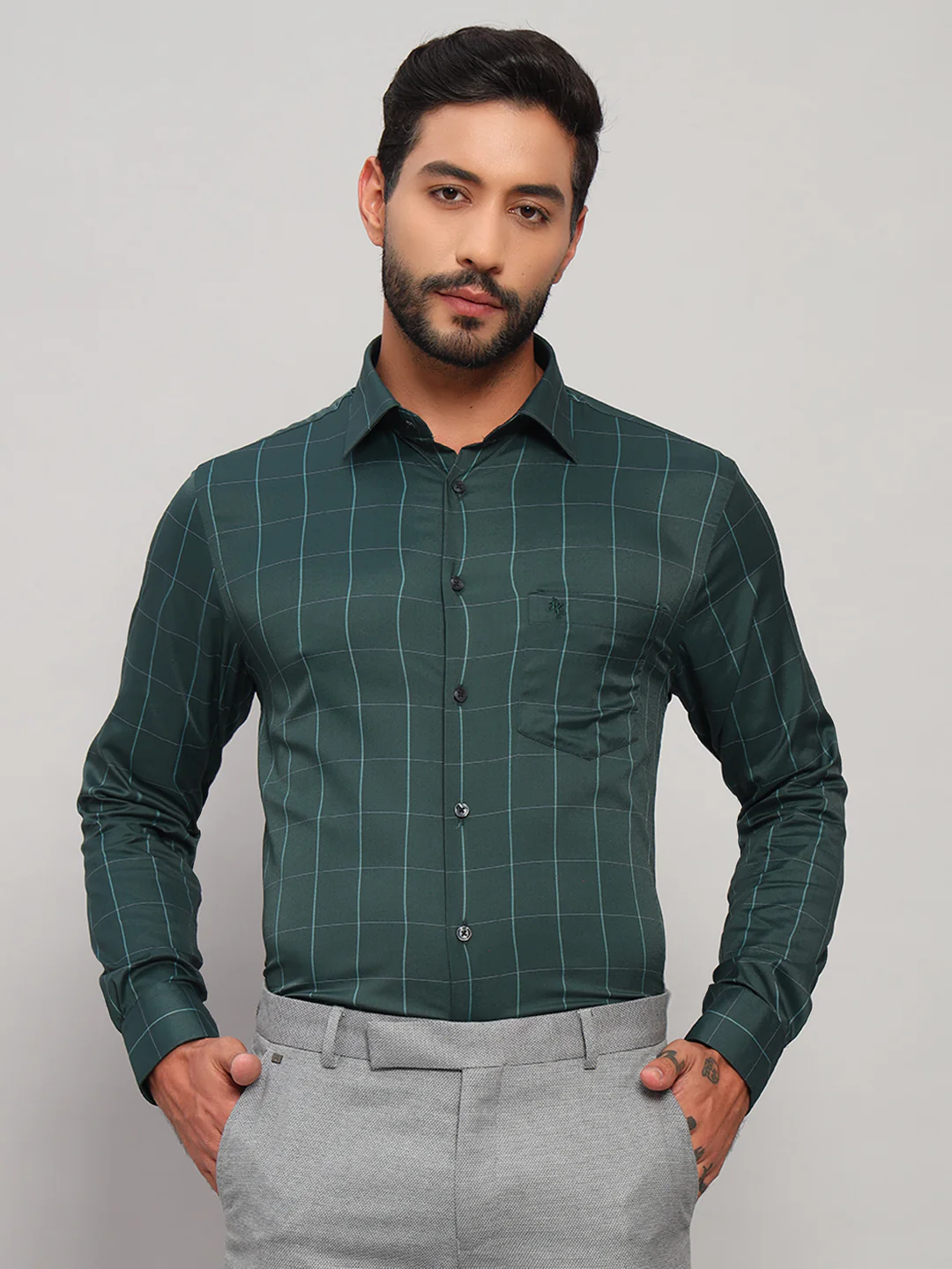 Formal Shirt for Men l Breathable & Soft with Color Fastness Regular Fit Spread Collar Neck Nylon Fabric Checkered Pattern - Image 2