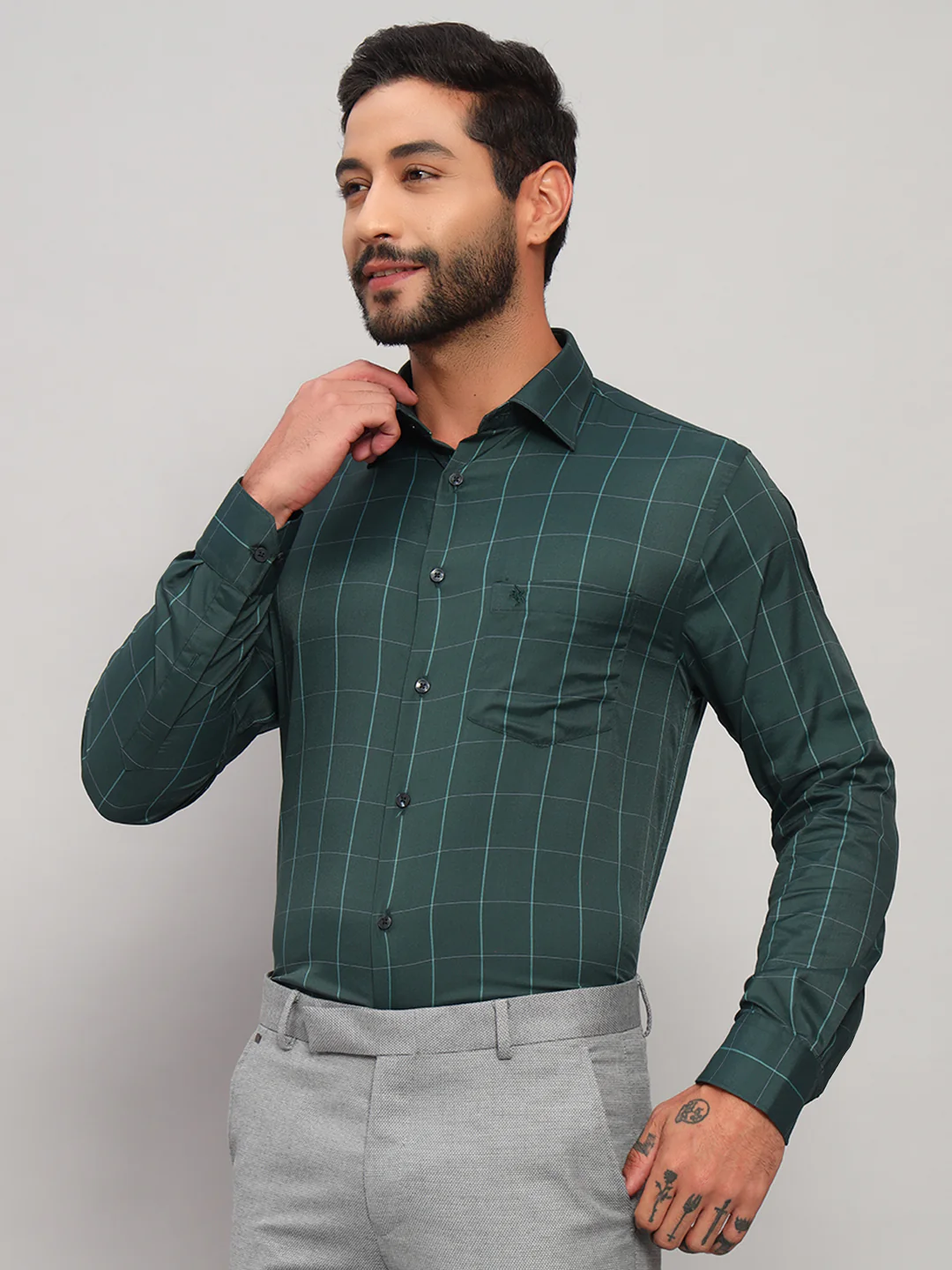 Formal Shirt for Men l Breathable & Soft with Color Fastness Regular Fit Spread Collar Neck Nylon Fabric Checkered Pattern - Image 3