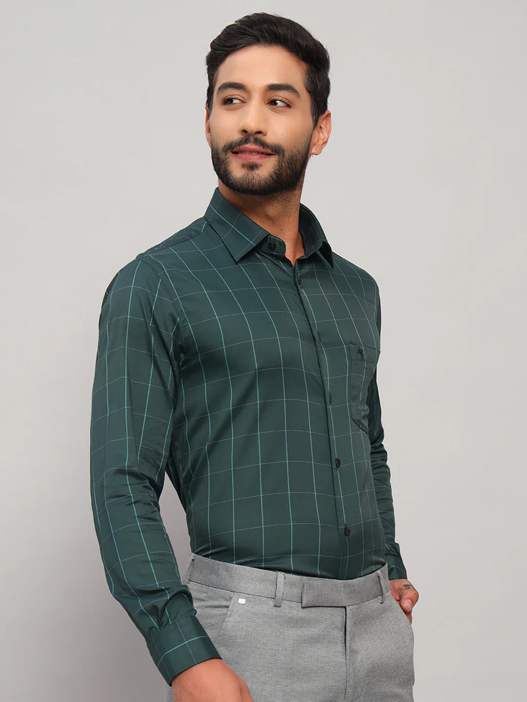 Formal Shirt for Men l Breathable & Soft with Color Fastness Regular Fit Spread Collar Neck Nylon Fabric Checkered Pattern - Image 4