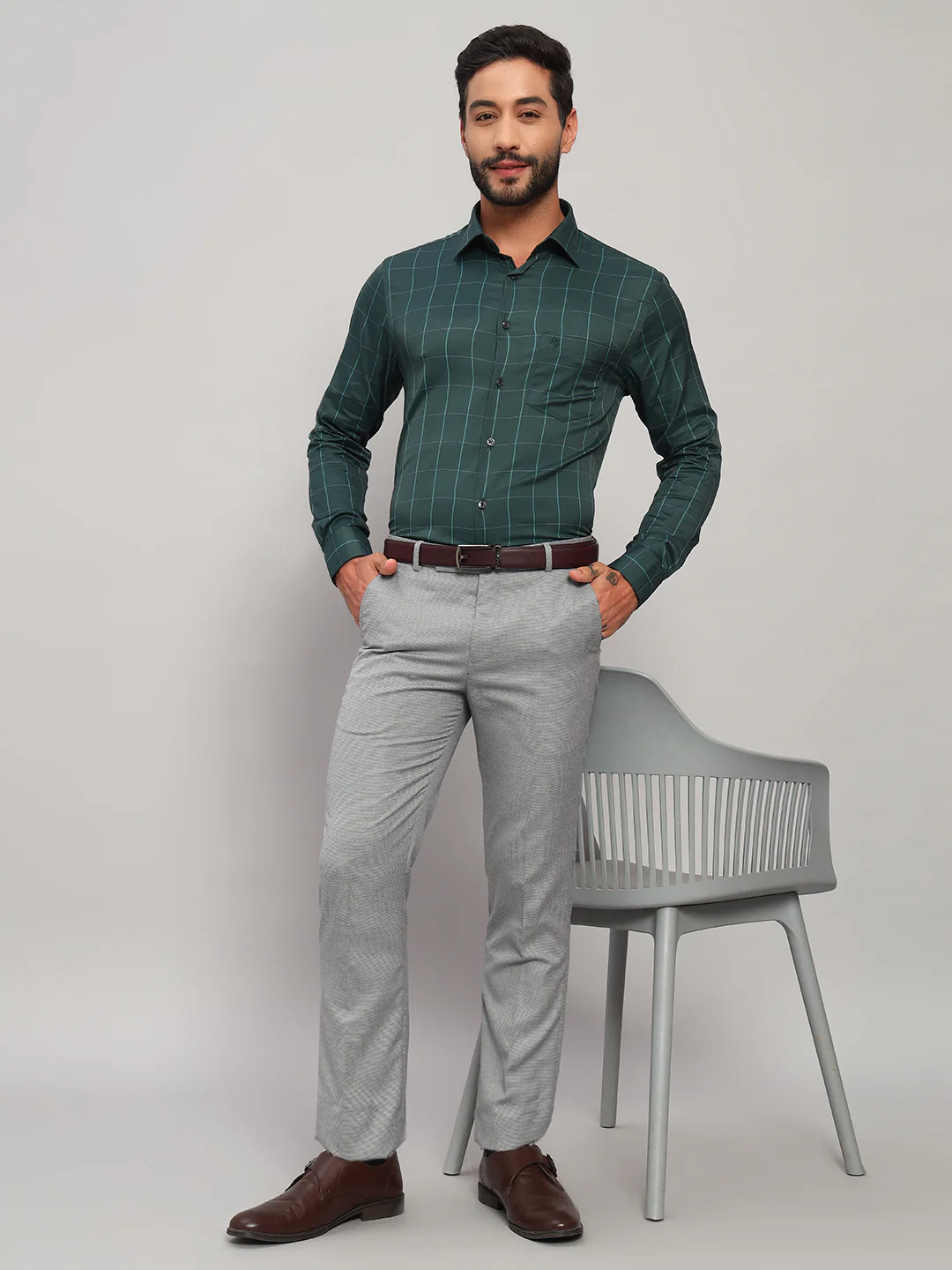 Formal Shirt for Men l Breathable & Soft with Color Fastness Regular Fit Spread Collar Neck Nylon Fabric Checkered Pattern - Image 6