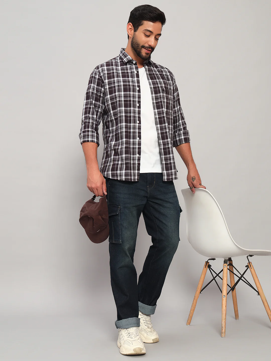 Casual Shirt for Men | Breathable & Soft with Color Fastness Regular Fit Spread Collar Neck Cotton Fabric Checkered Pattern - Image 2