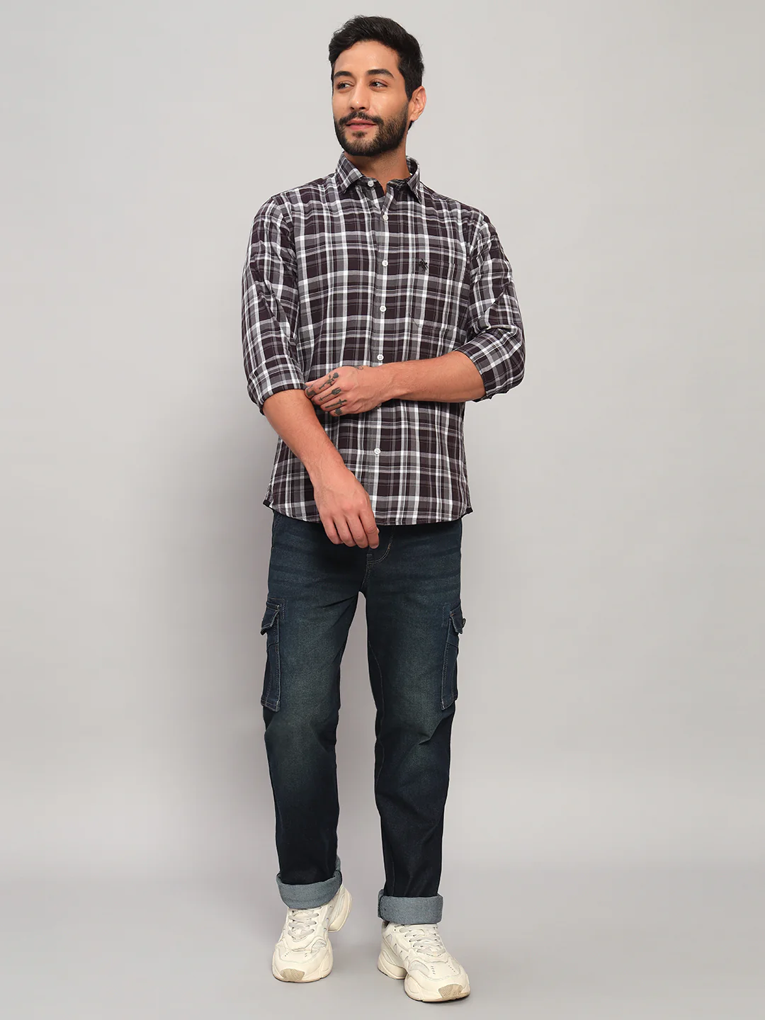 Casual Shirt for Men | Breathable & Soft with Color Fastness Regular Fit Spread Collar Neck Cotton Fabric Checkered Pattern - Image 3