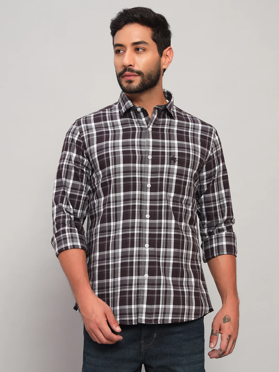 Casual Shirt for Men | Breathable & Soft with Color Fastness Regular Fit Spread Collar Neck Cotton Fabric Checkered Pattern - Image 4