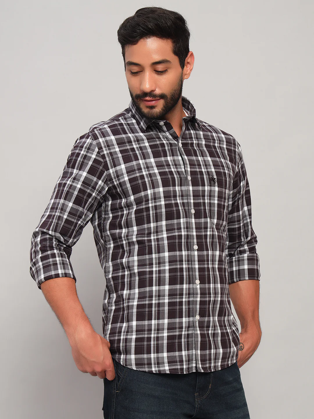 Casual Shirt for Men | Breathable & Soft with Color Fastness Regular Fit Spread Collar Neck Cotton Fabric Checkered Pattern - Image 6