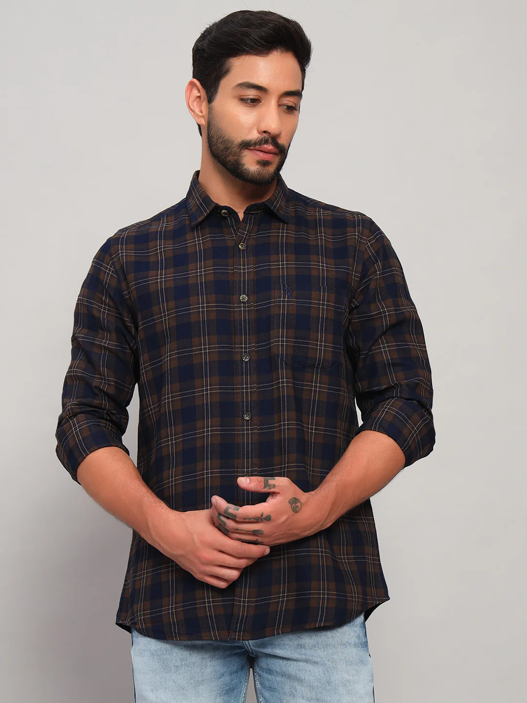 Casual Shirt for Men | Breathable & Soft with Color Fastness Regular Fit Spread Collar Neck Cotton Fabric Checkered Pattern - Image 3