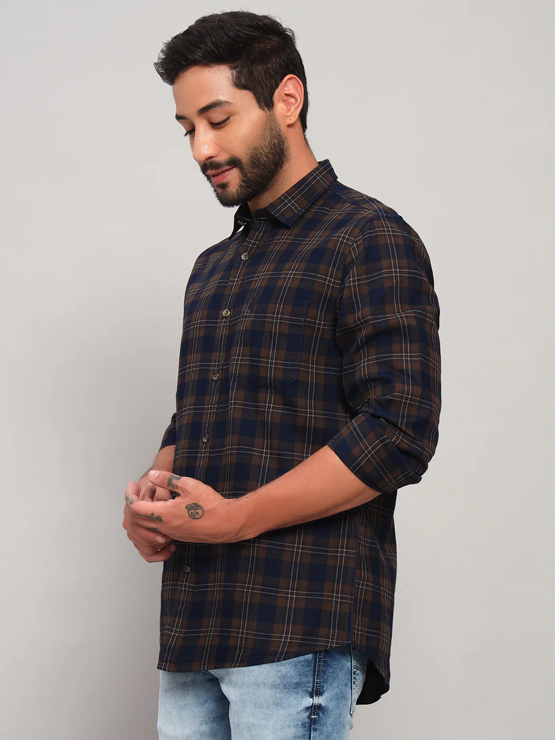 Casual Shirt for Men | Breathable & Soft with Color Fastness Regular Fit Spread Collar Neck Cotton Fabric Checkered Pattern - Image 4