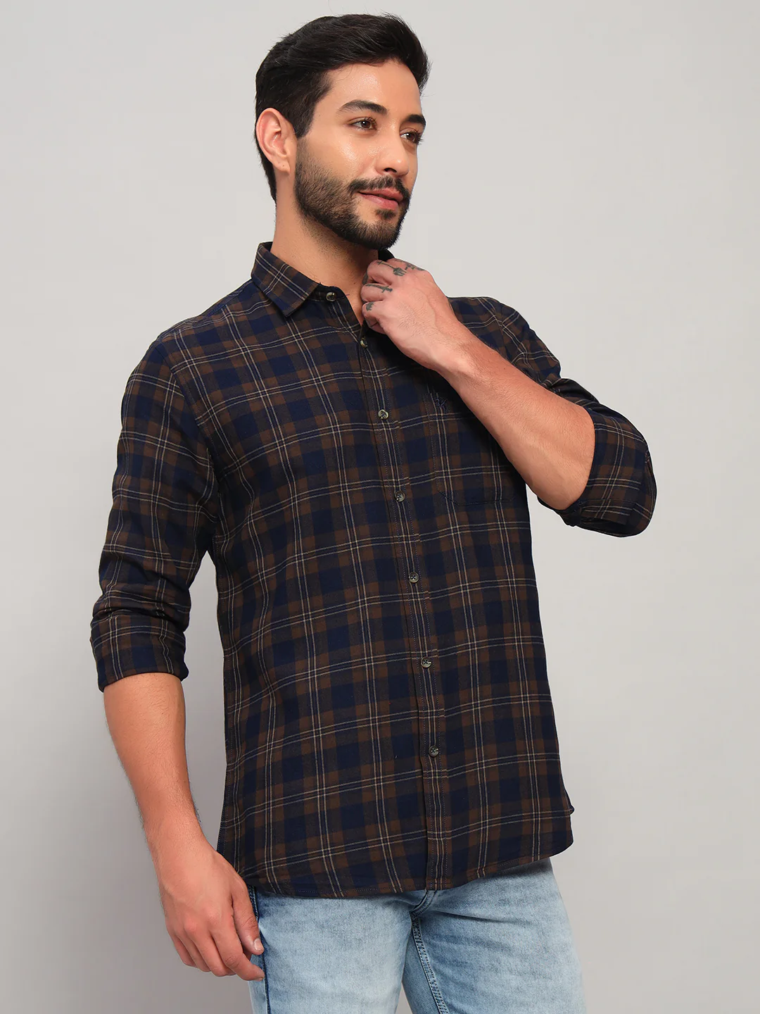 Casual Shirt for Men | Breathable & Soft with Color Fastness Regular Fit Spread Collar Neck Cotton Fabric Checkered Pattern - Image 5