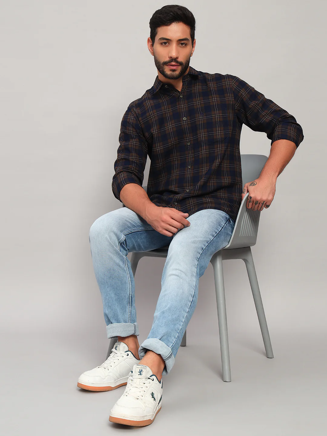 Casual Shirt for Men | Breathable & Soft with Color Fastness Regular Fit Spread Collar Neck Cotton Fabric Checkered Pattern - Image 7