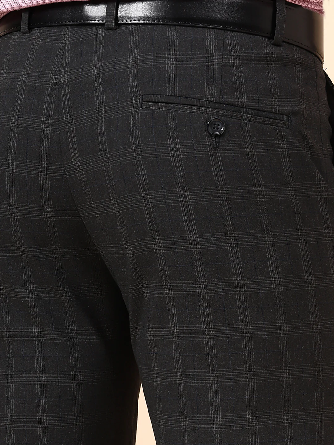 Men's Checkered Dark Grey Non Plated Regular Fit Formal Trouser - Image 8
