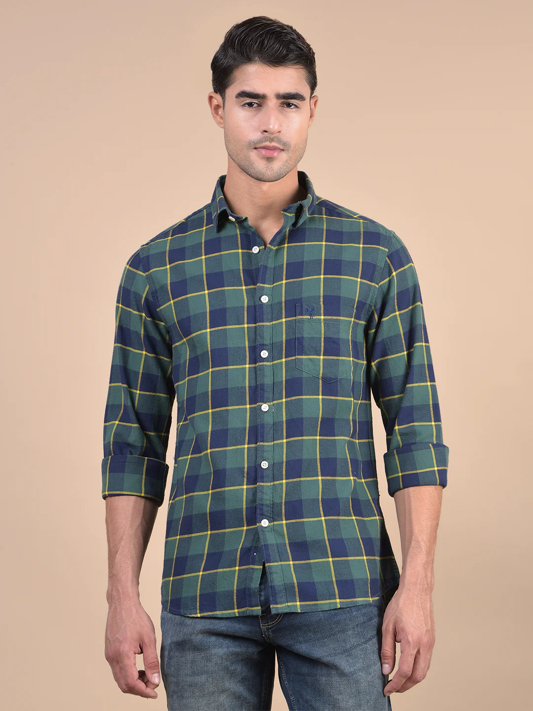 Casual Shirt for Men | Breathable & Soft with Color Fastness Regular Fit Spread Collar Neck Cotton Fabric Checkered Pattern - Image 3