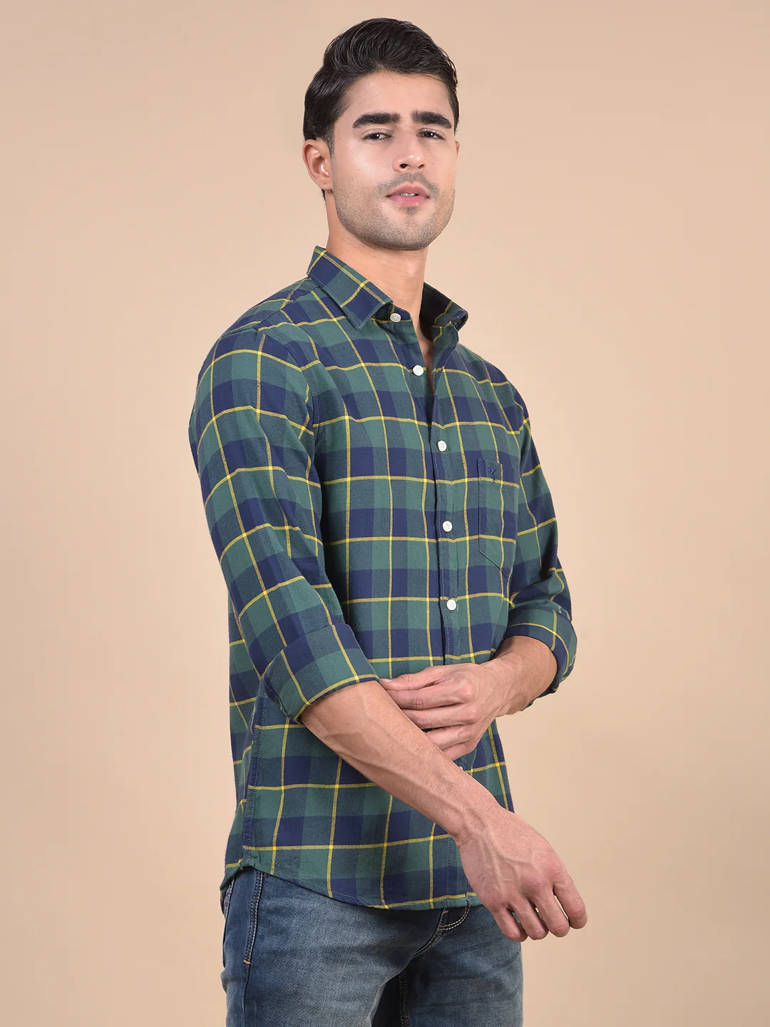Casual Shirt for Men | Breathable & Soft with Color Fastness Regular Fit Spread Collar Neck Cotton Fabric Checkered Pattern - Image 5