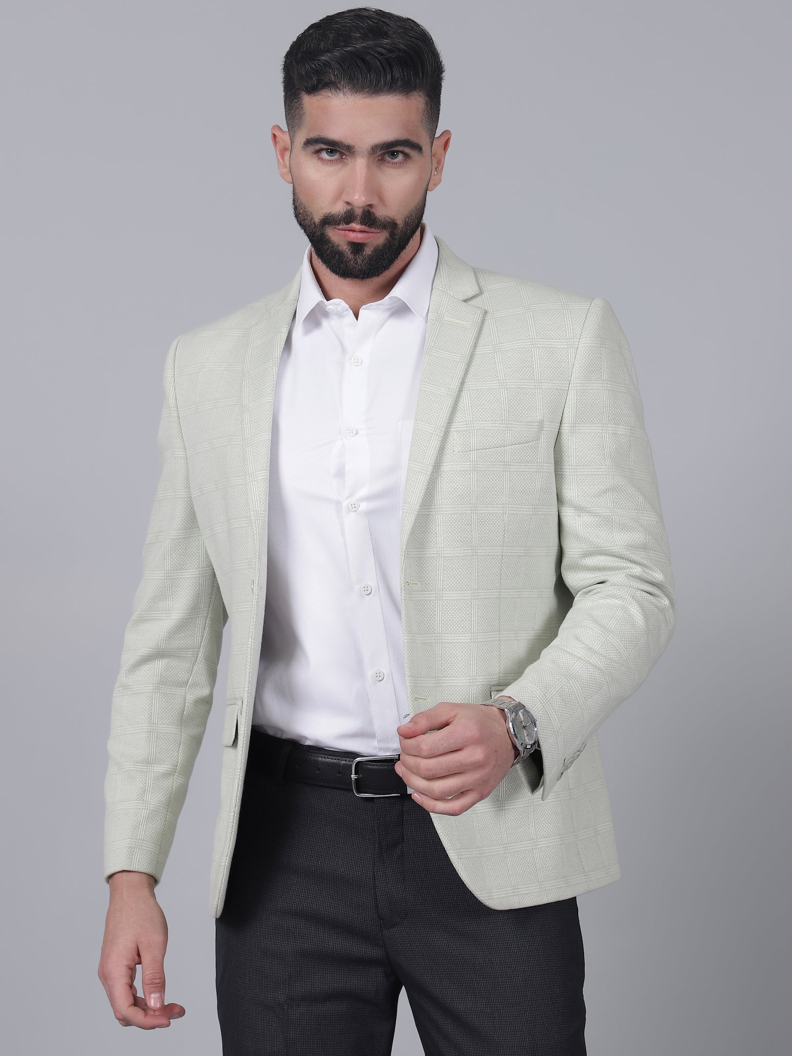 Green Checkered Casual Blazer for Men | Cantabil - Image 2