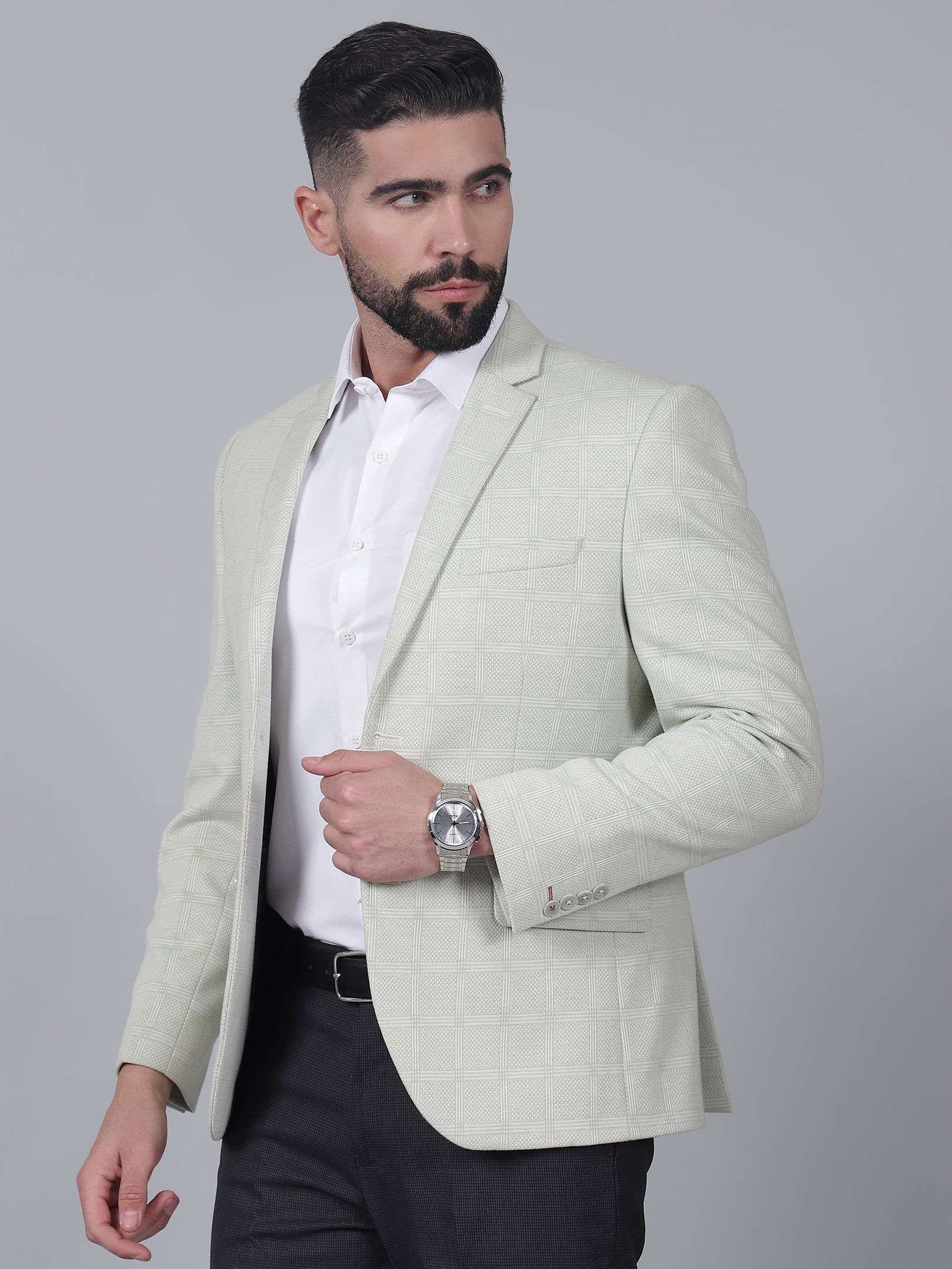 Green Checkered Casual Blazer for Men | Cantabil - Image 3