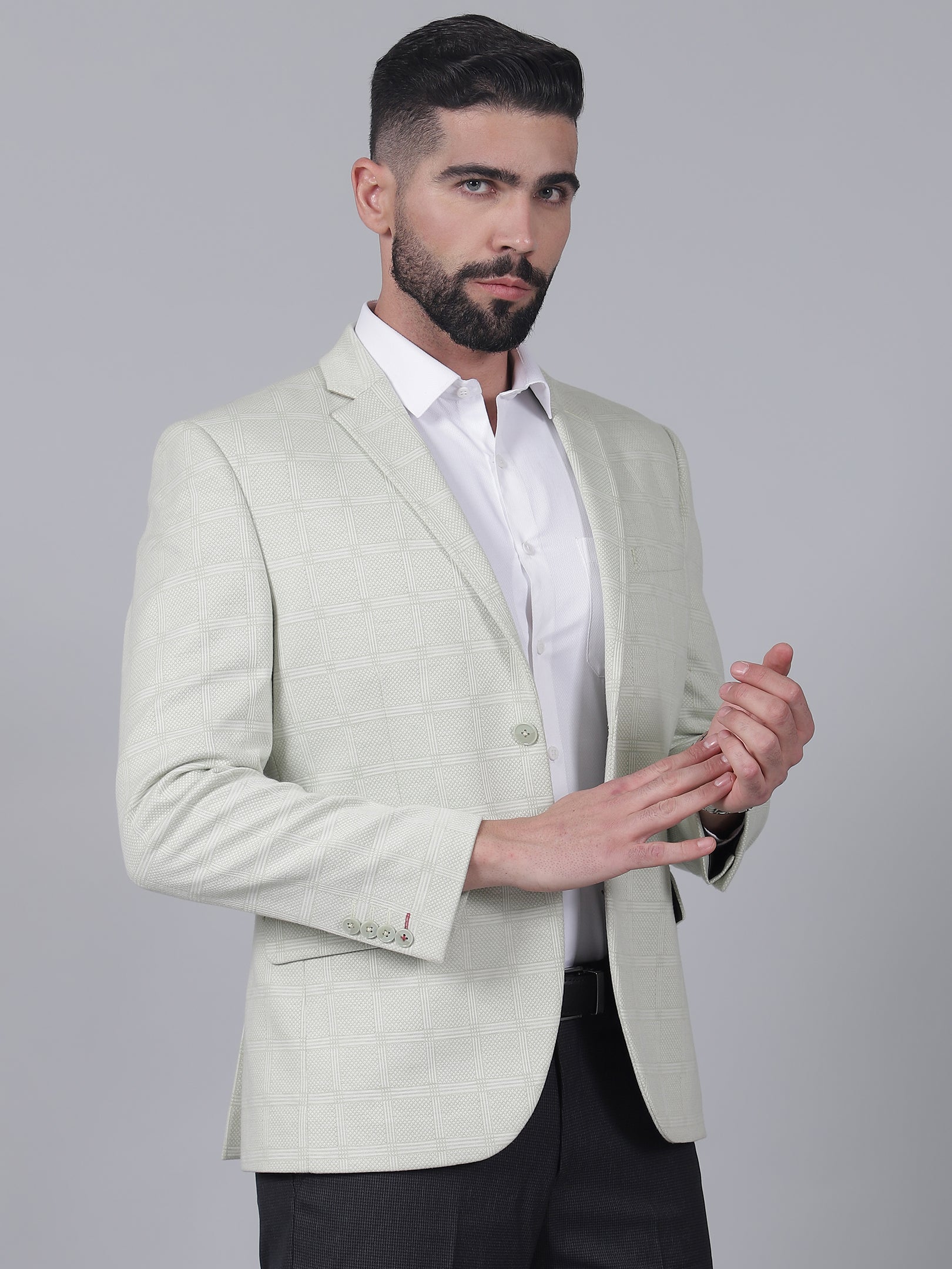 Green Checkered Casual Blazer for Men | Cantabil - Image 4