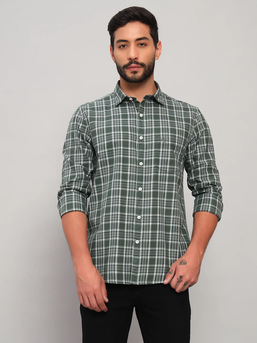 Casual Shirt for Men | Breathable & Soft with Color Fastness Regular Fit Spread Collar Neck Cotton Fabric Checkered Pattern - Image 3
