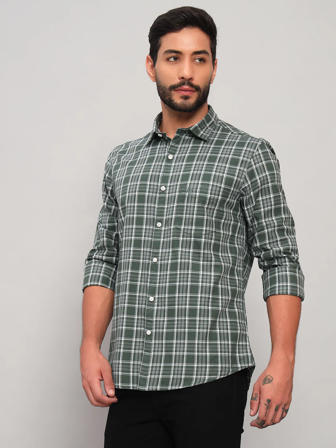 Casual Shirt for Men | Breathable & Soft with Color Fastness Regular Fit Spread Collar Neck Cotton Fabric Checkered Pattern - Image 4