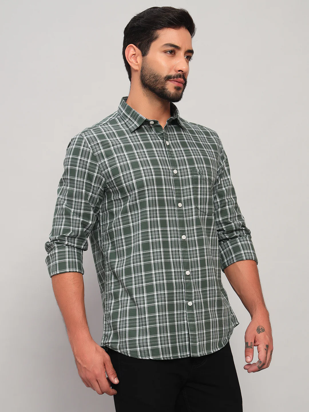 Casual Shirt for Men | Breathable & Soft with Color Fastness Regular Fit Spread Collar Neck Cotton Fabric Checkered Pattern - Image 5