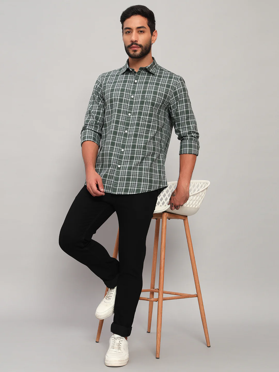 Casual Shirt for Men | Breathable & Soft with Color Fastness Regular Fit Spread Collar Neck Cotton Fabric Checkered Pattern - Image 7