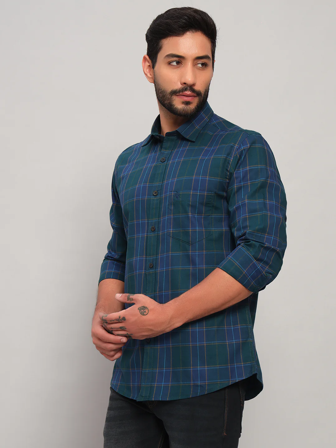 Casual Shirt for Men | Breathable & Soft with Color Fastness Regular Fit Spread Collar Neck Cotton Fabric Checkered Pattern - Image 4
