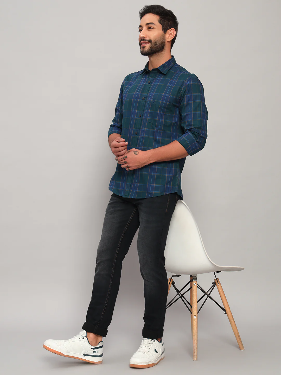 Casual Shirt for Men | Breathable & Soft with Color Fastness Regular Fit Spread Collar Neck Cotton Fabric Checkered Pattern - Image 7
