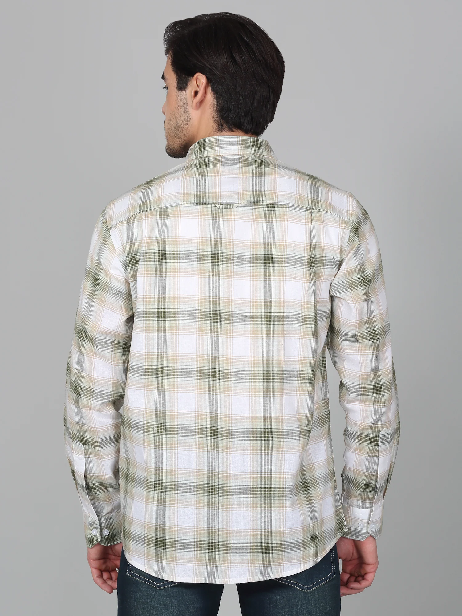 Casual Shirt for Men | Breathable & Soft with Color Fastness Regular Fit Spread Collar Neck Cotton Linen Fabric Checkered Pattern - Image 2