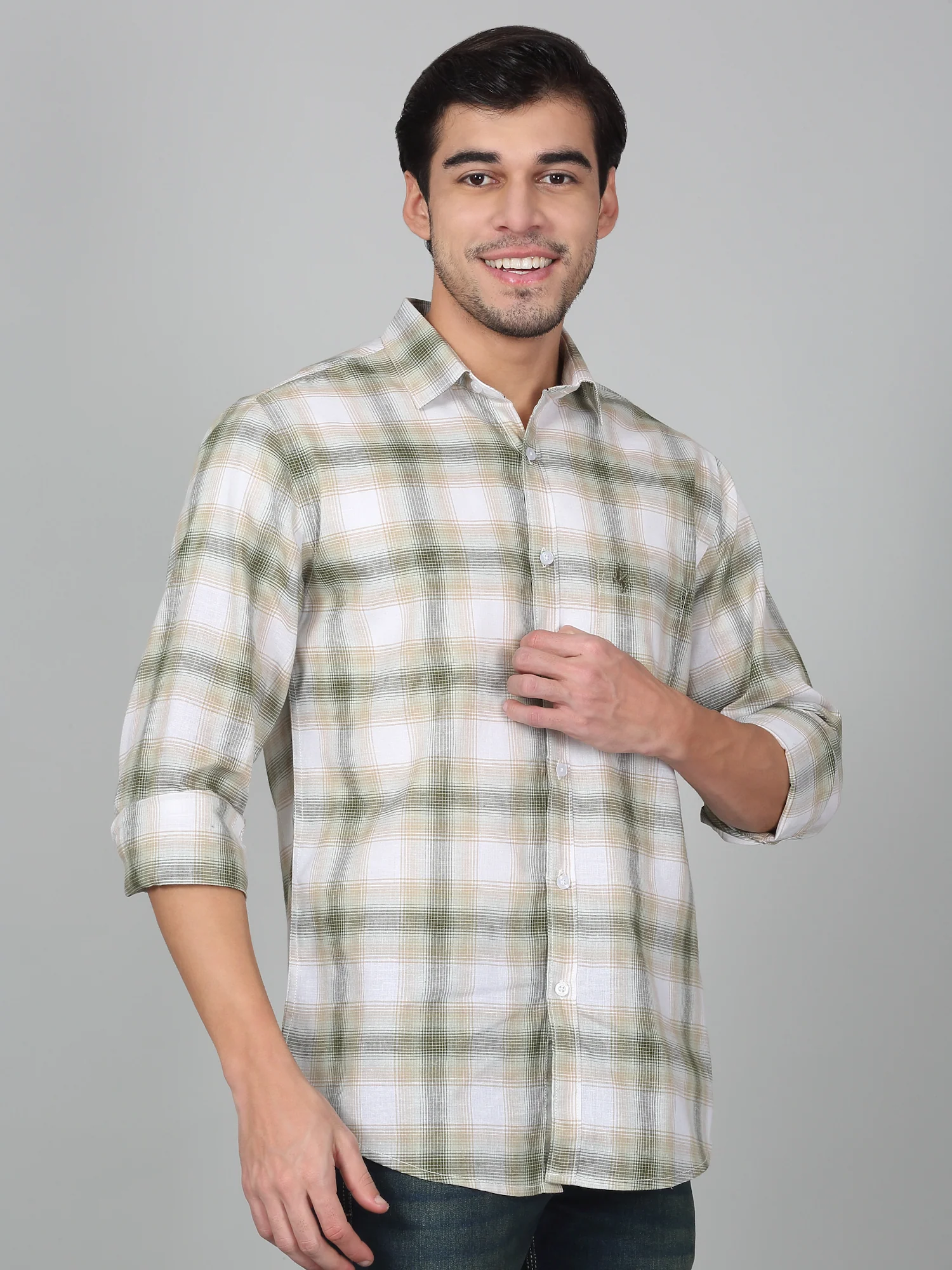 Casual Shirt for Men | Breathable & Soft with Color Fastness Regular Fit Spread Collar Neck Cotton Linen Fabric Checkered Pattern - Image 4