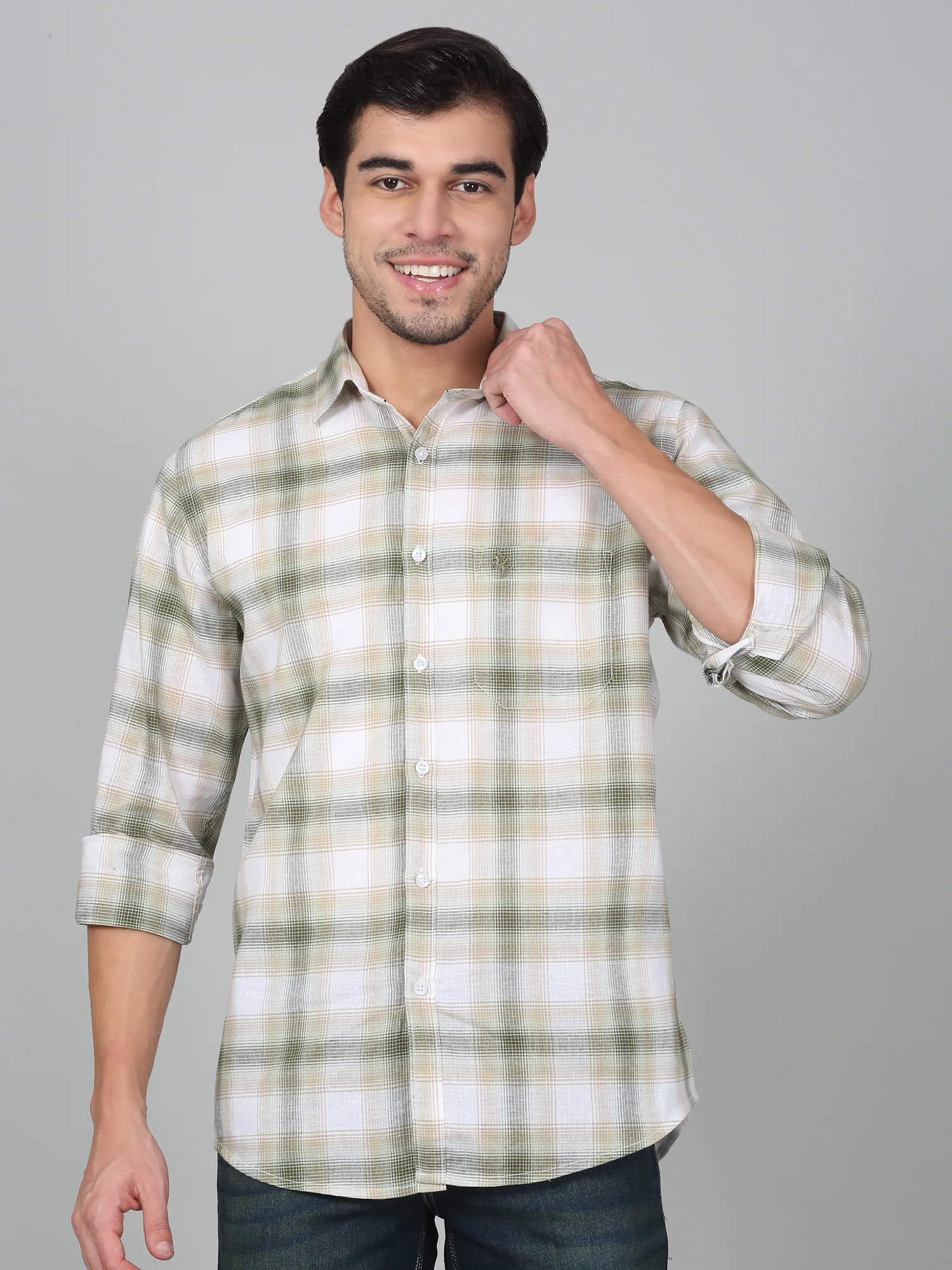 Casual Shirt for Men | Breathable & Soft with Color Fastness Regular Fit Spread Collar Neck Cotton Linen Fabric Checkered Pattern - Image 5