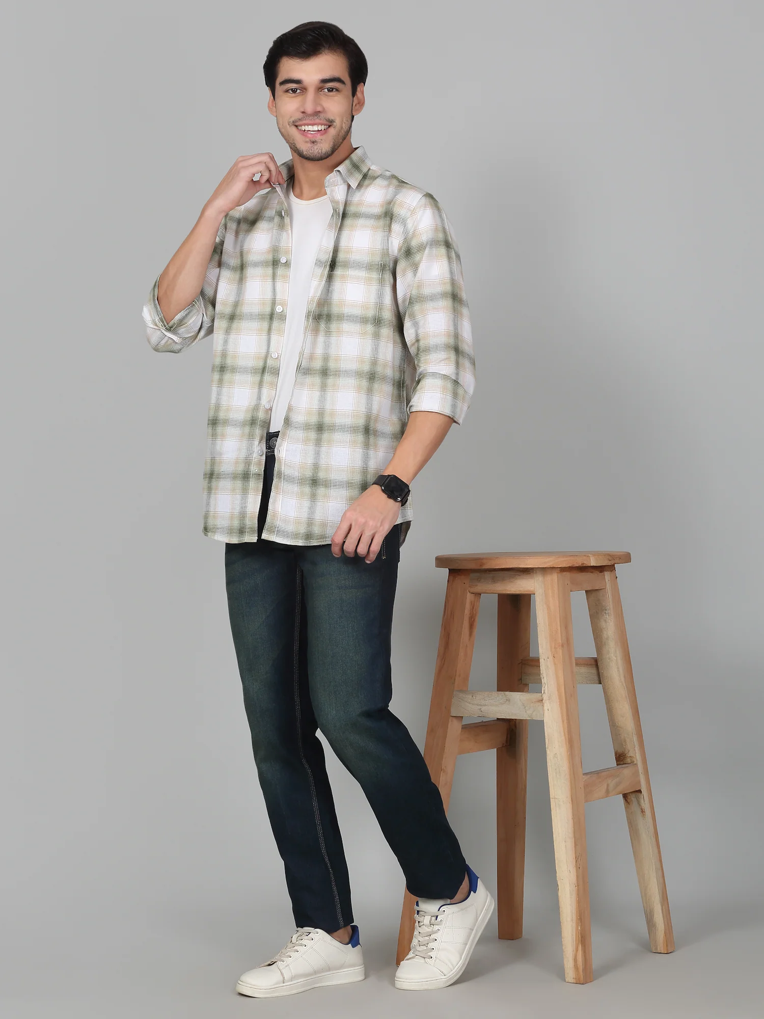 Casual Shirt for Men | Breathable & Soft with Color Fastness Regular Fit Spread Collar Neck Cotton Linen Fabric Checkered Pattern - Image 8