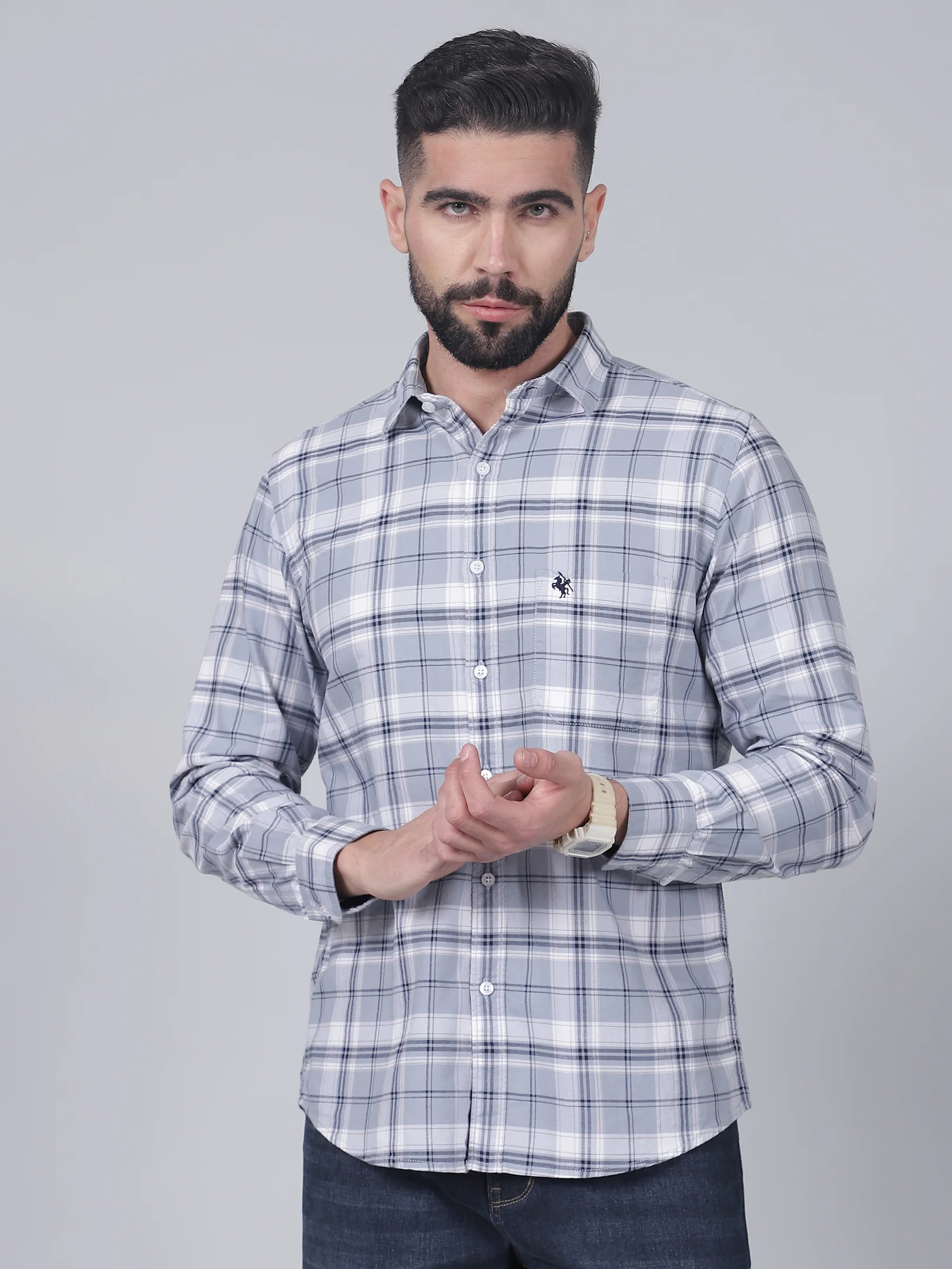 Casual Shirt for Men | Breathable & Soft with Color Fastness Regular Fit Spread Collar Neck Cotton Fabric Checkered Pattern - Image 2