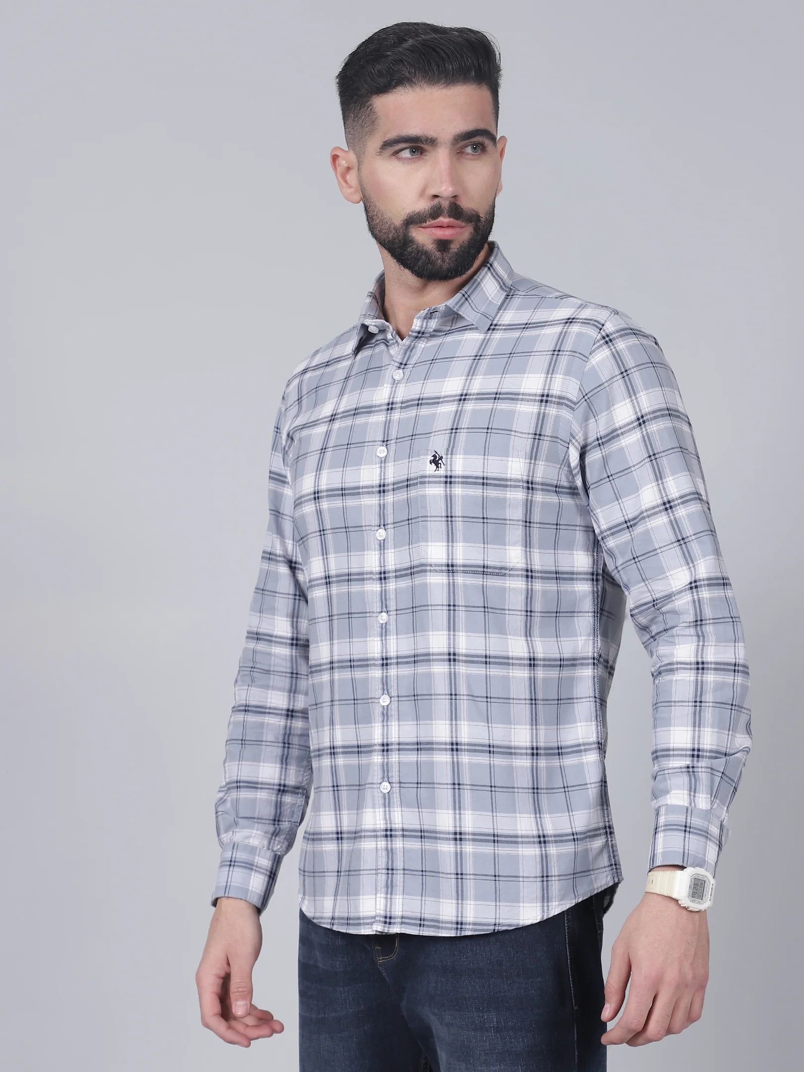Casual Shirt for Men | Breathable & Soft with Color Fastness Regular Fit Spread Collar Neck Cotton Fabric Checkered Pattern - Image 3
