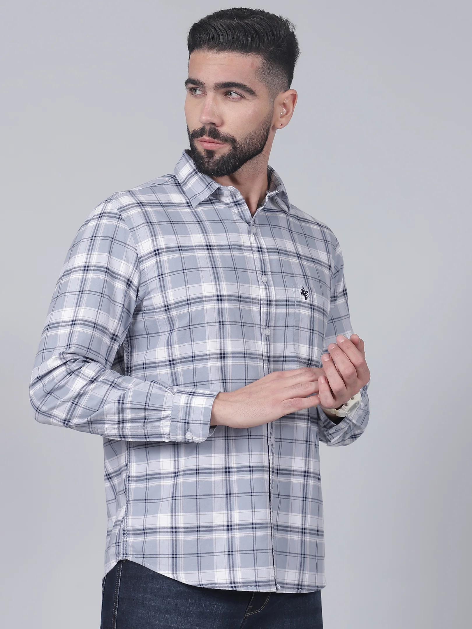 Casual Shirt for Men | Breathable & Soft with Color Fastness Regular Fit Spread Collar Neck Cotton Fabric Checkered Pattern - Image 4